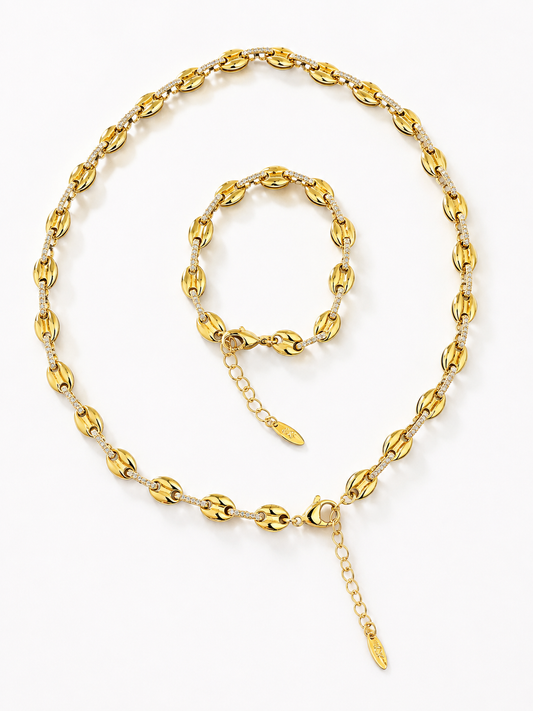 14K Gold Plated GG Necklace & Bracelet Set