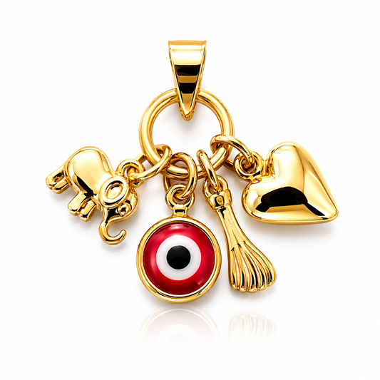 14K Gold Plated Lucky Multi-Charm Pendant